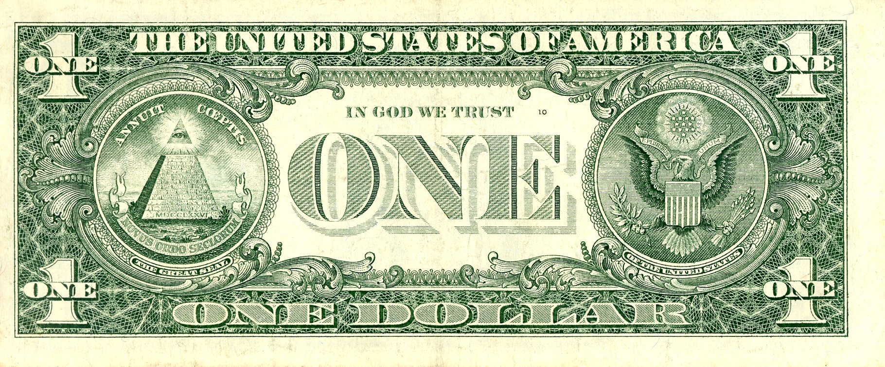 Reverso del billete de 1 dólar estadounidense (Panamá)