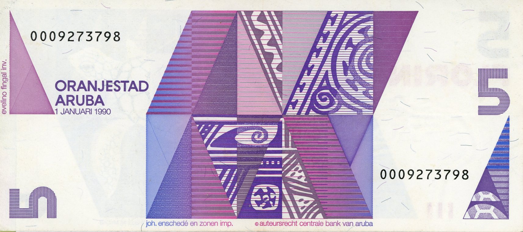Reverso del billete de 5 florines (Aruba)