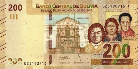 Anverso del billete de 200 bolivianos (Bolivia)