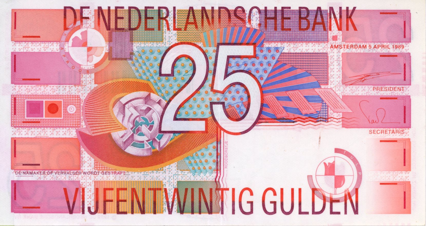 Anverso del billete de 25 florines neerlandeses (Países Bajos)