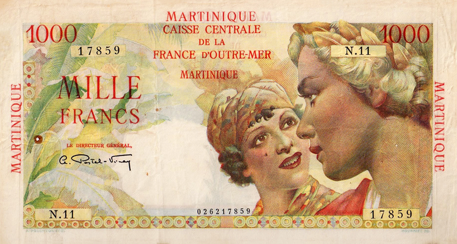 Anverso del billete de 1.000 francos históricos (Martinica) (Martinica)