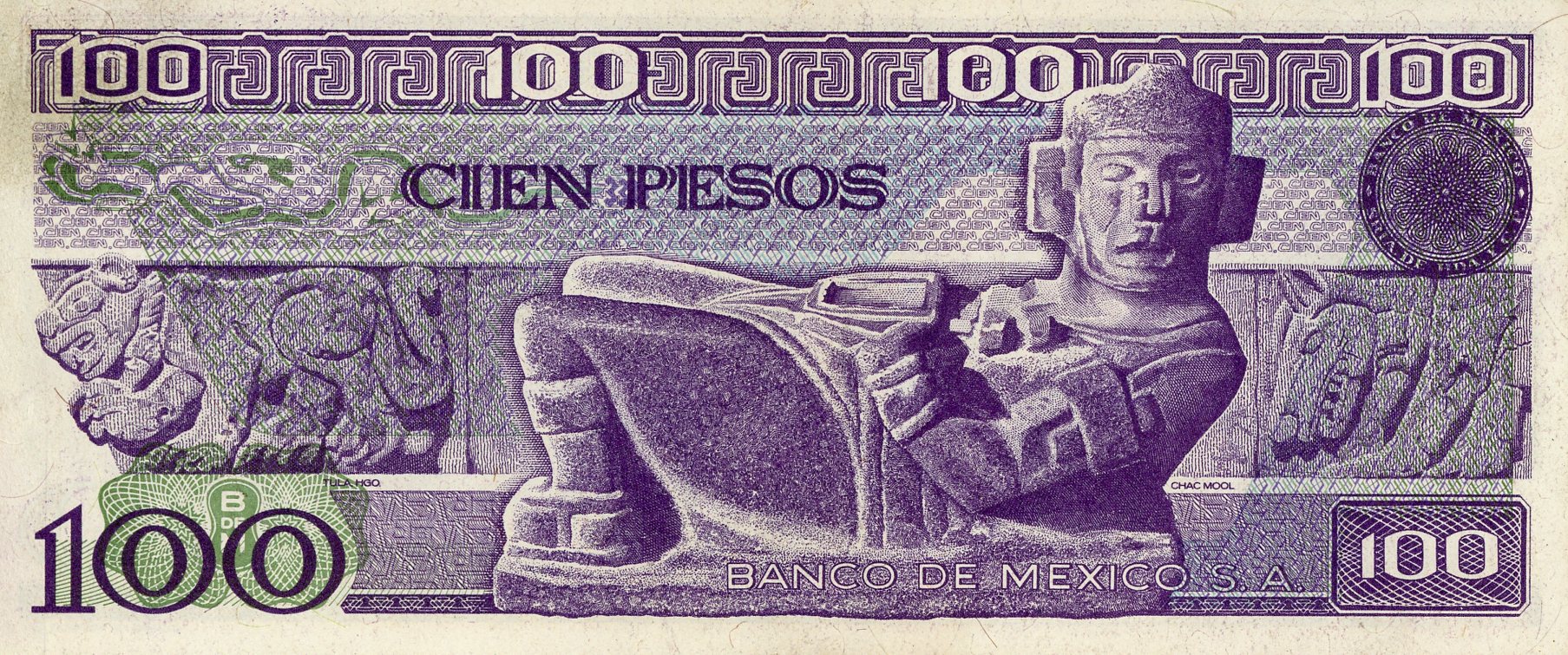 Reverso del billete de 100 pesos antiguos (México)