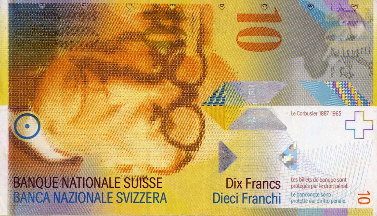 Anverso del billete de 10 francos suizos (octava serie) (Suiza)