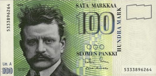 Anverso del billete de 100 marcos finlandeses (Finlandia)