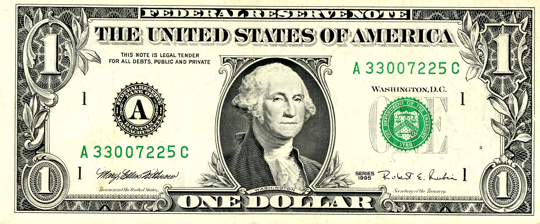 Anverso del billete de 1 dólar estadounidense (Panamá)