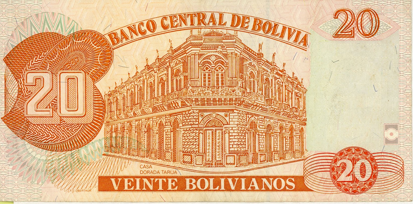 Reverso del billete de 20 bolivianos (Bolivia)