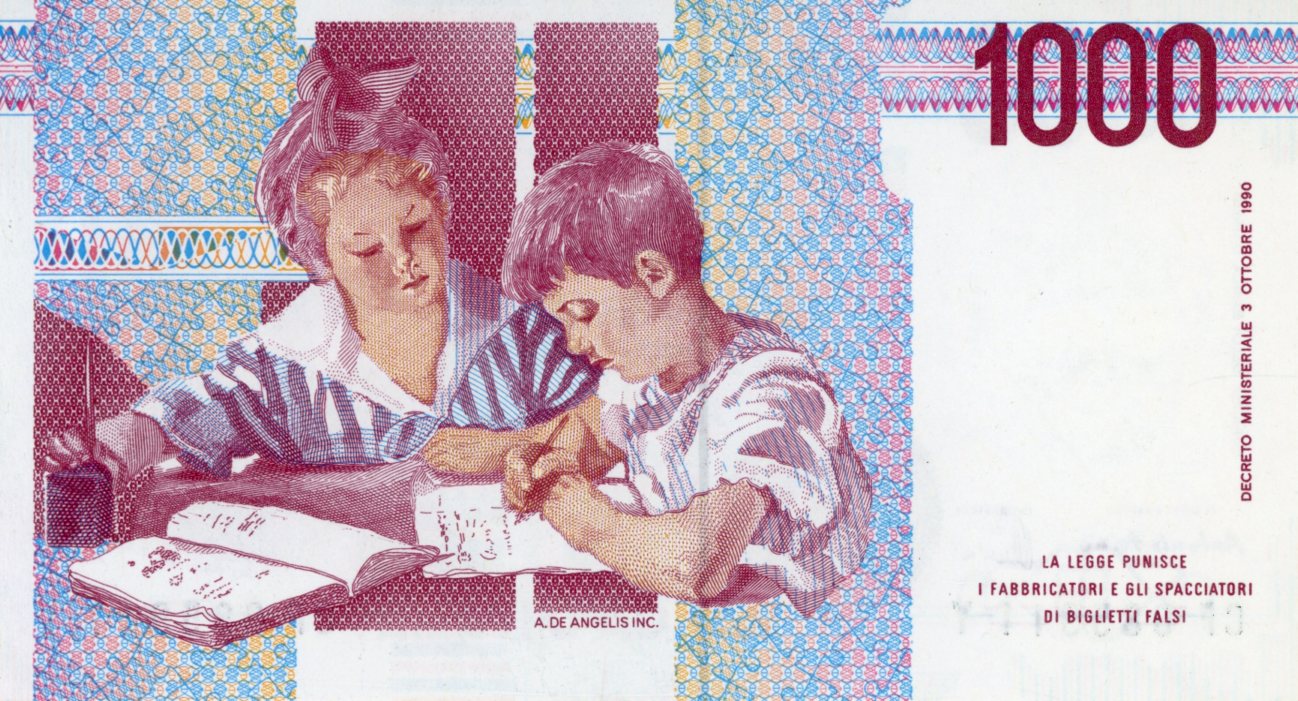 Reverso del billete de 1.000 liras (Italia)