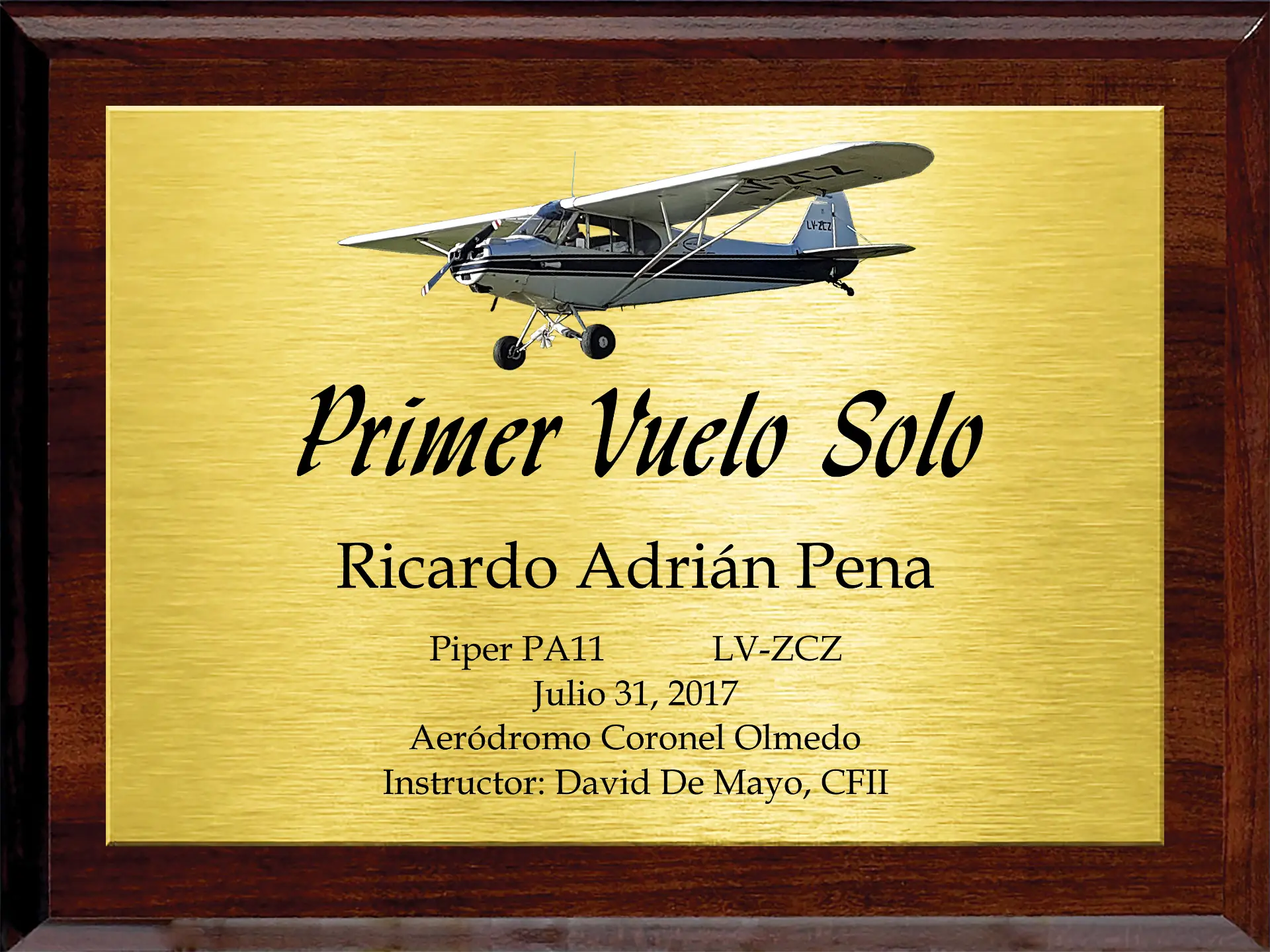 Primer vuelo solo. Piper PA11 LV-ZCZ · Aeródromo Coronel Olmedo · 31 de julio de 2017.