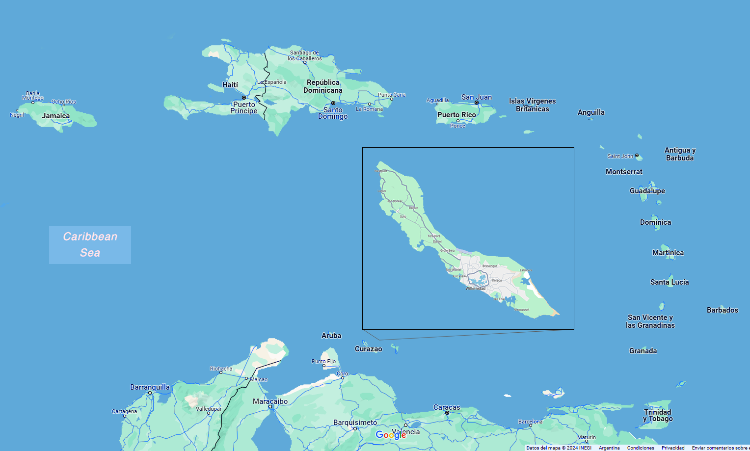 Mapa de Curazao con sus ciudades principales