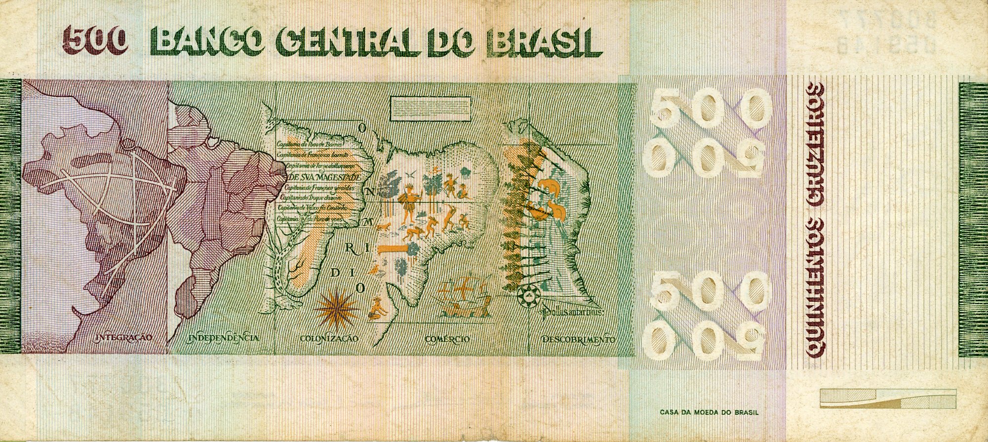 Reverso del billete de 500 cruzeiros (Brasil)