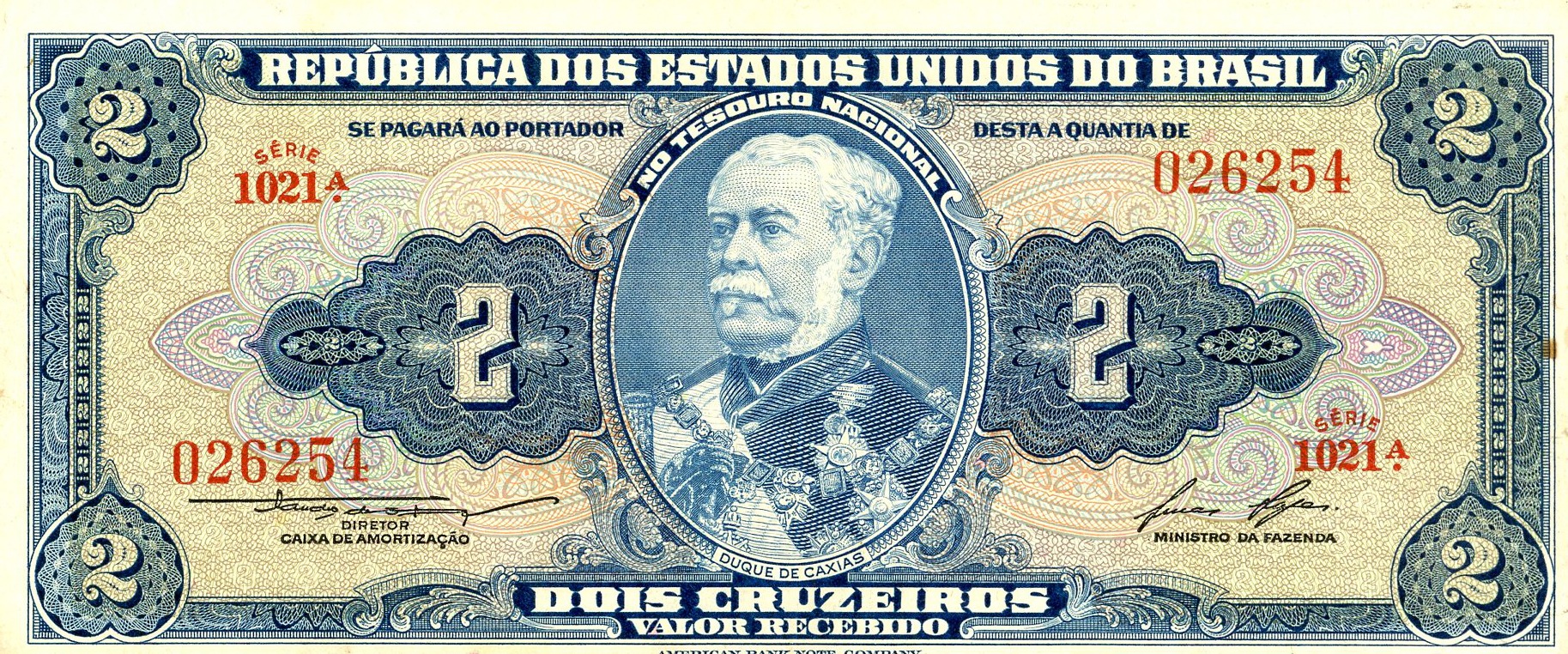 Anverso del billete de 2 cruzeiros (Brasil)