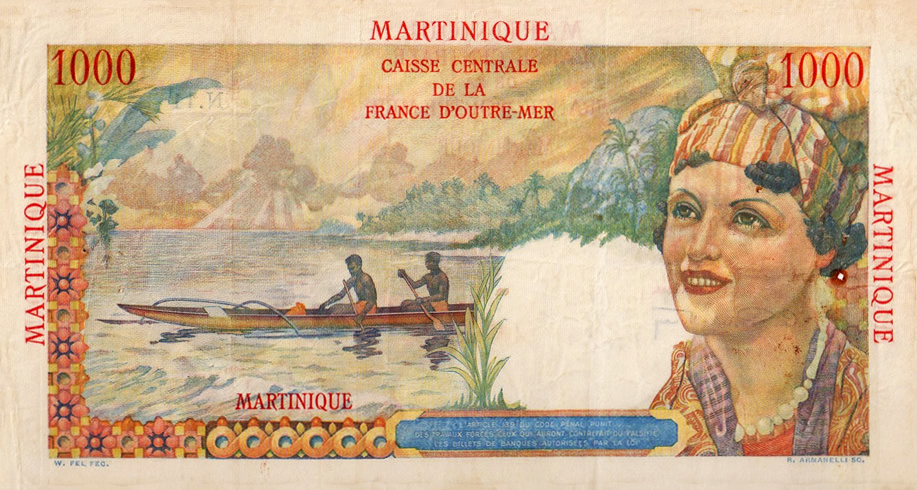 Reverso del billete de 1.000 francos históricos (Martinica) (Martinica)