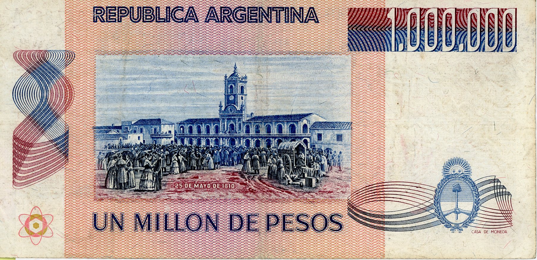 Reverso del billete de 1.000.000 pesos ley 18.188 (Argentina)