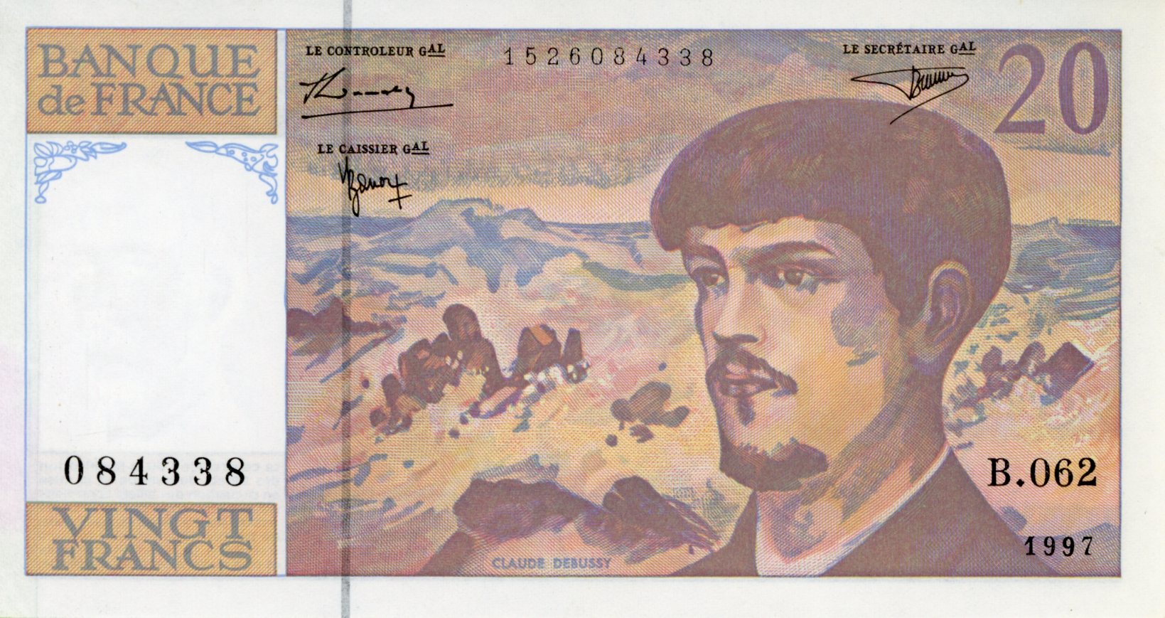 Anverso del billete de 20 francos franceses (Francia)