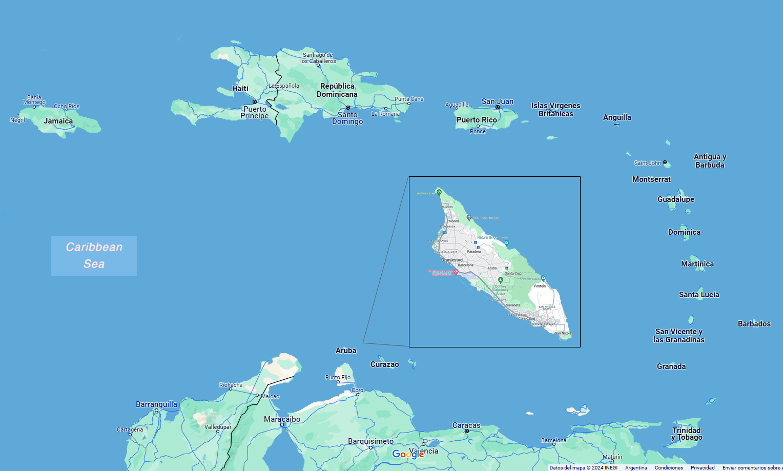 Mapa de Aruba con sus ciudades principales