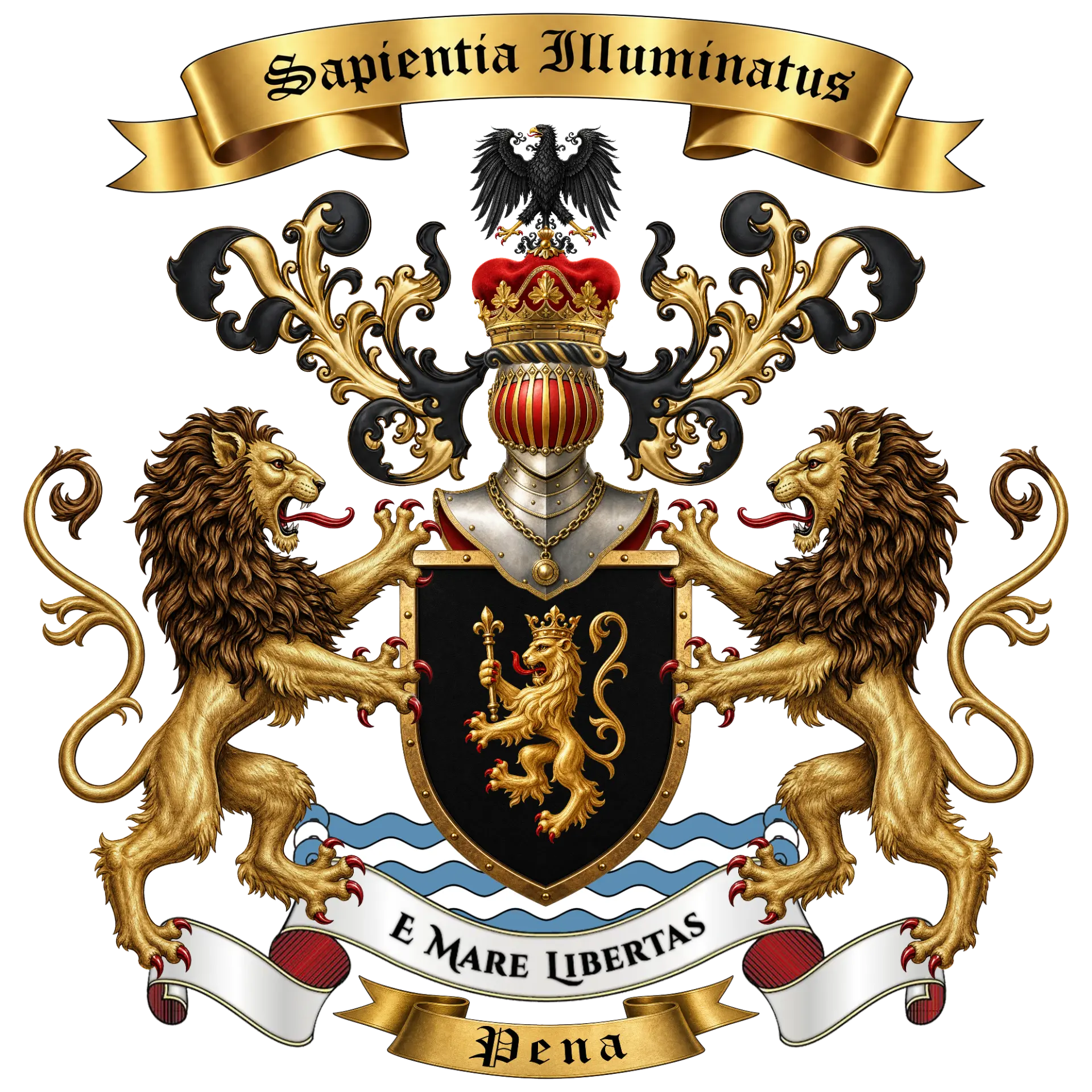 Escudo de armas completo de la familia Pena