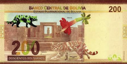 Reverso del billete de 200 bolivianos (Bolivia)