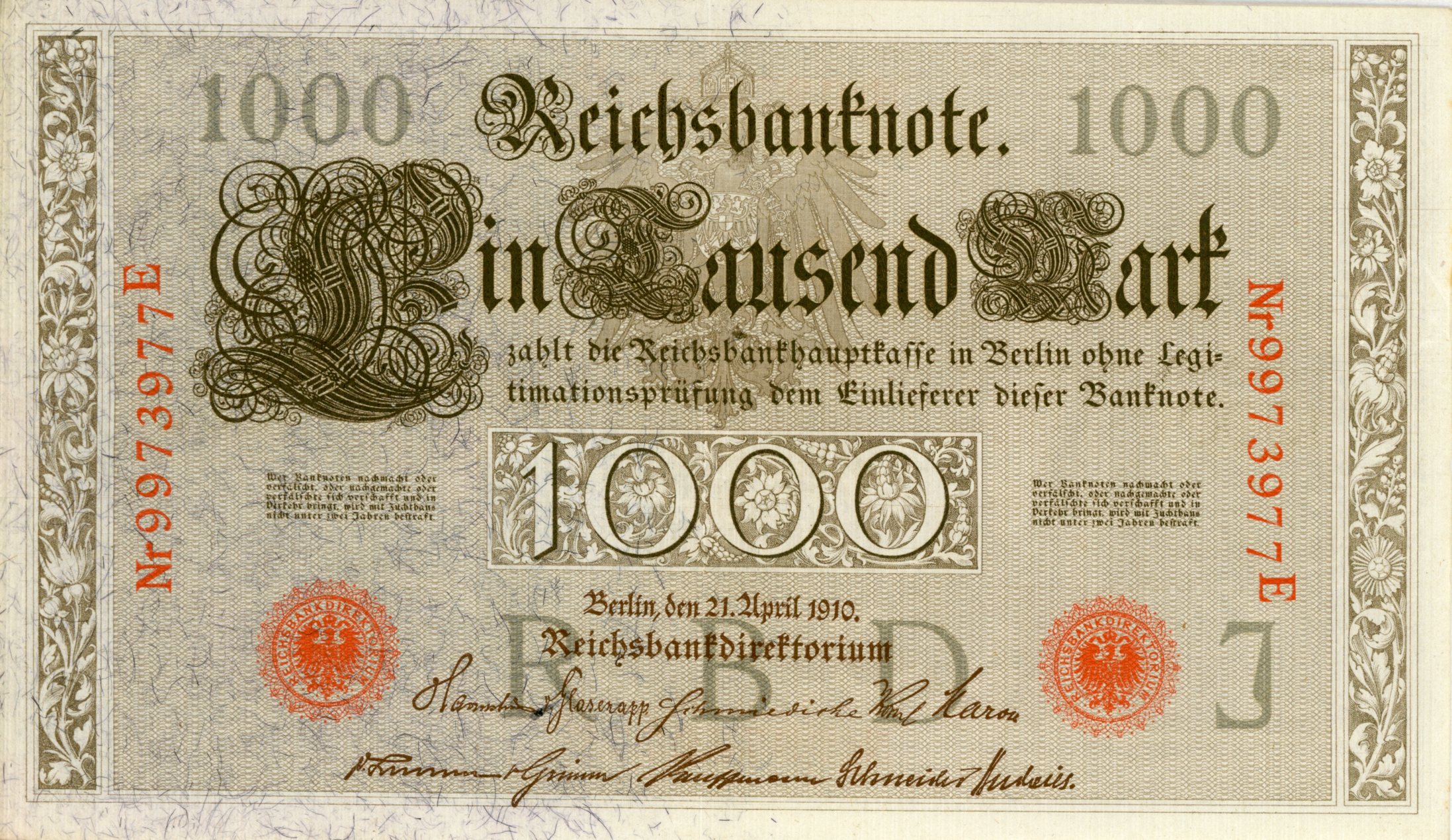 Anverso del billete de 1.000 marcos (Reichsbanknote, 1910) (Alemania)