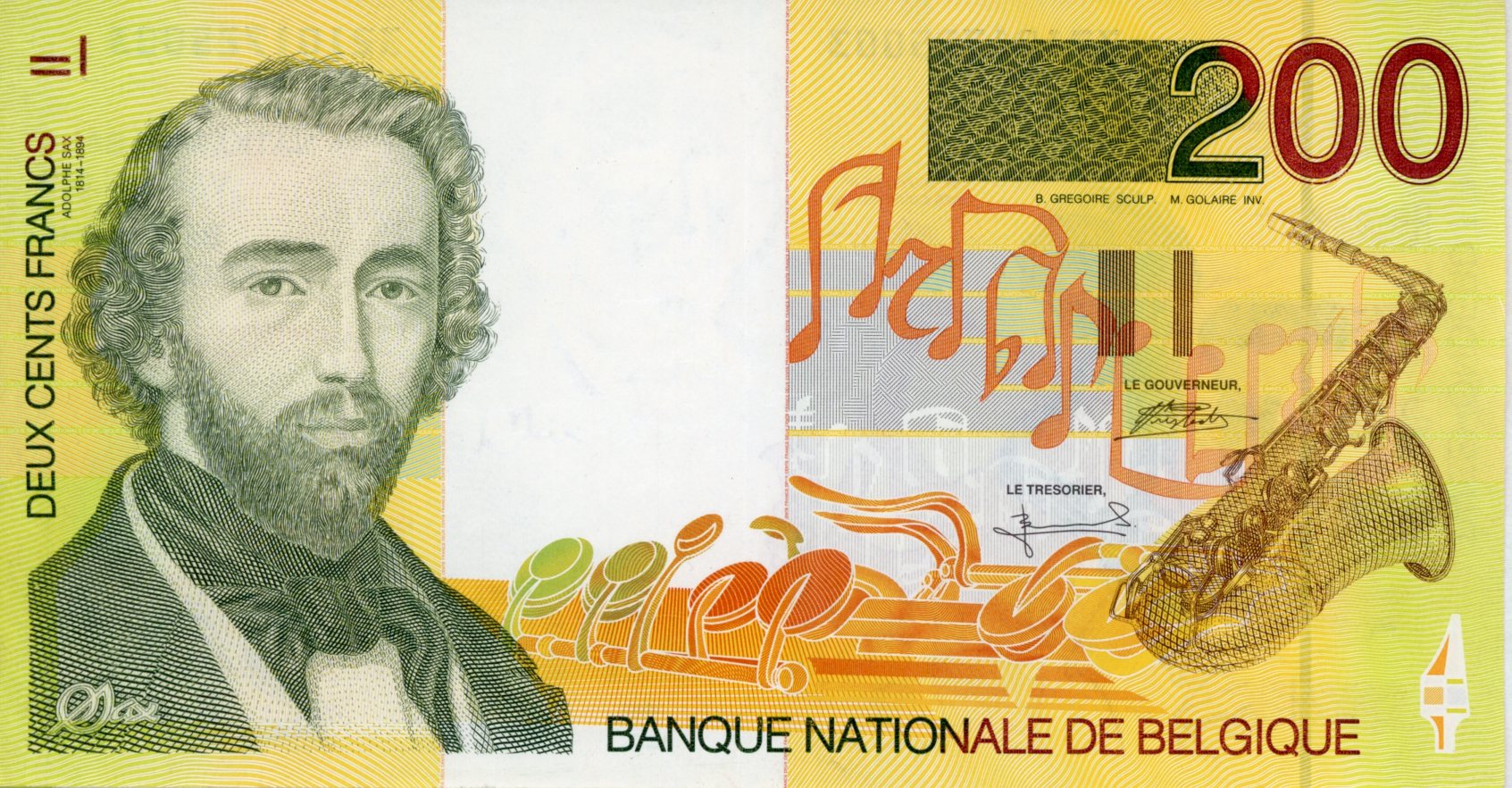 Anverso del billete de 200 francos belgas (Bélgica)