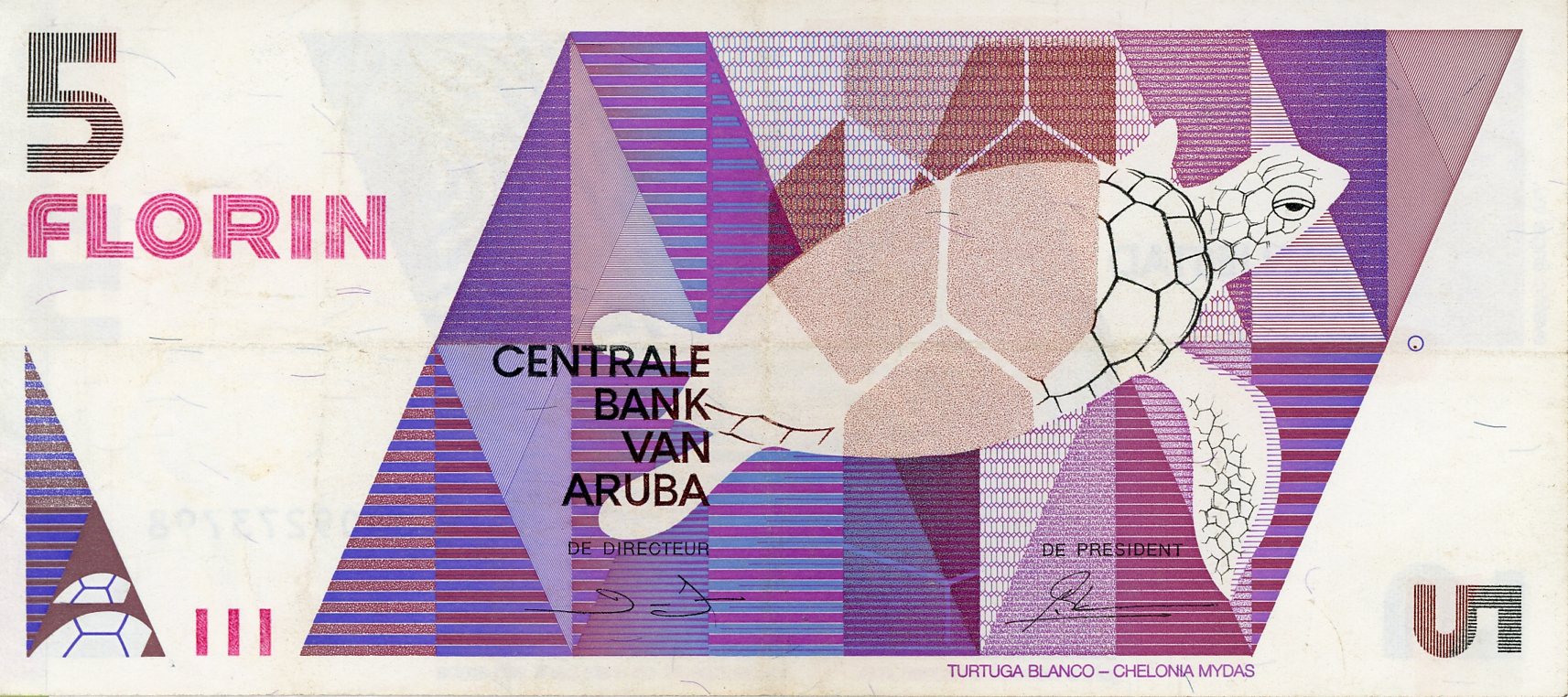 Anverso del billete de 5 florines (Aruba)