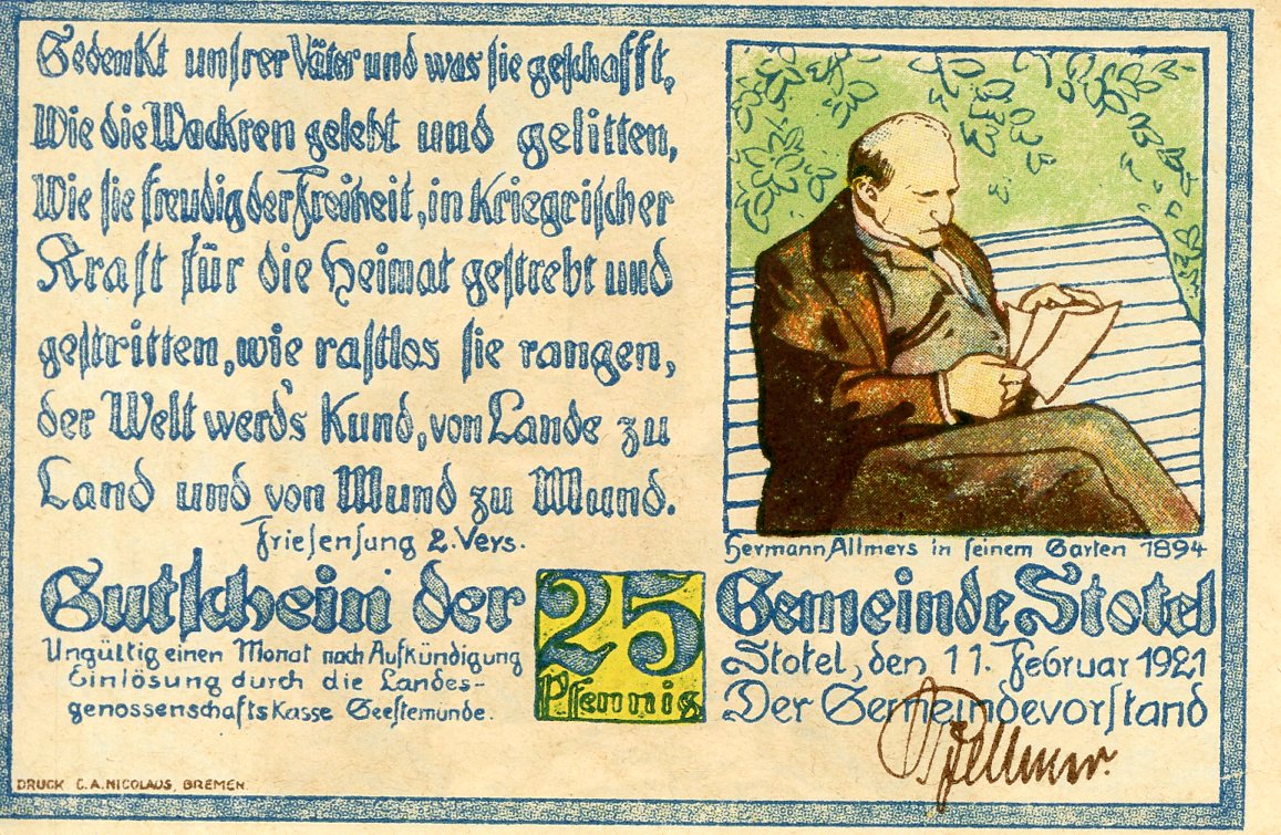Reverso del billete de 25 pfennig (Alemania)