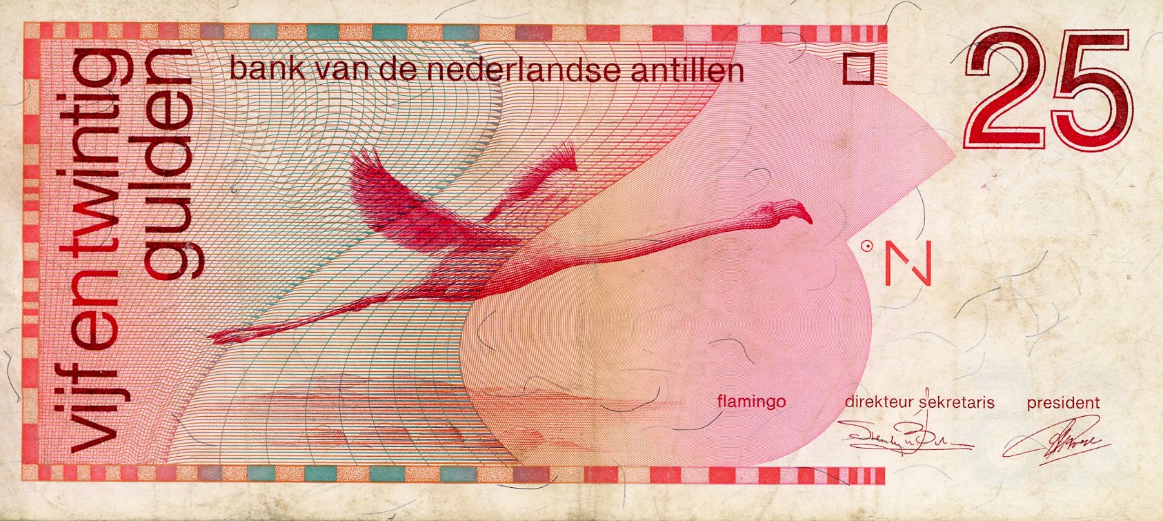Anverso del billete de 25 florines de las Antillas Neerlandesas (Curazao)