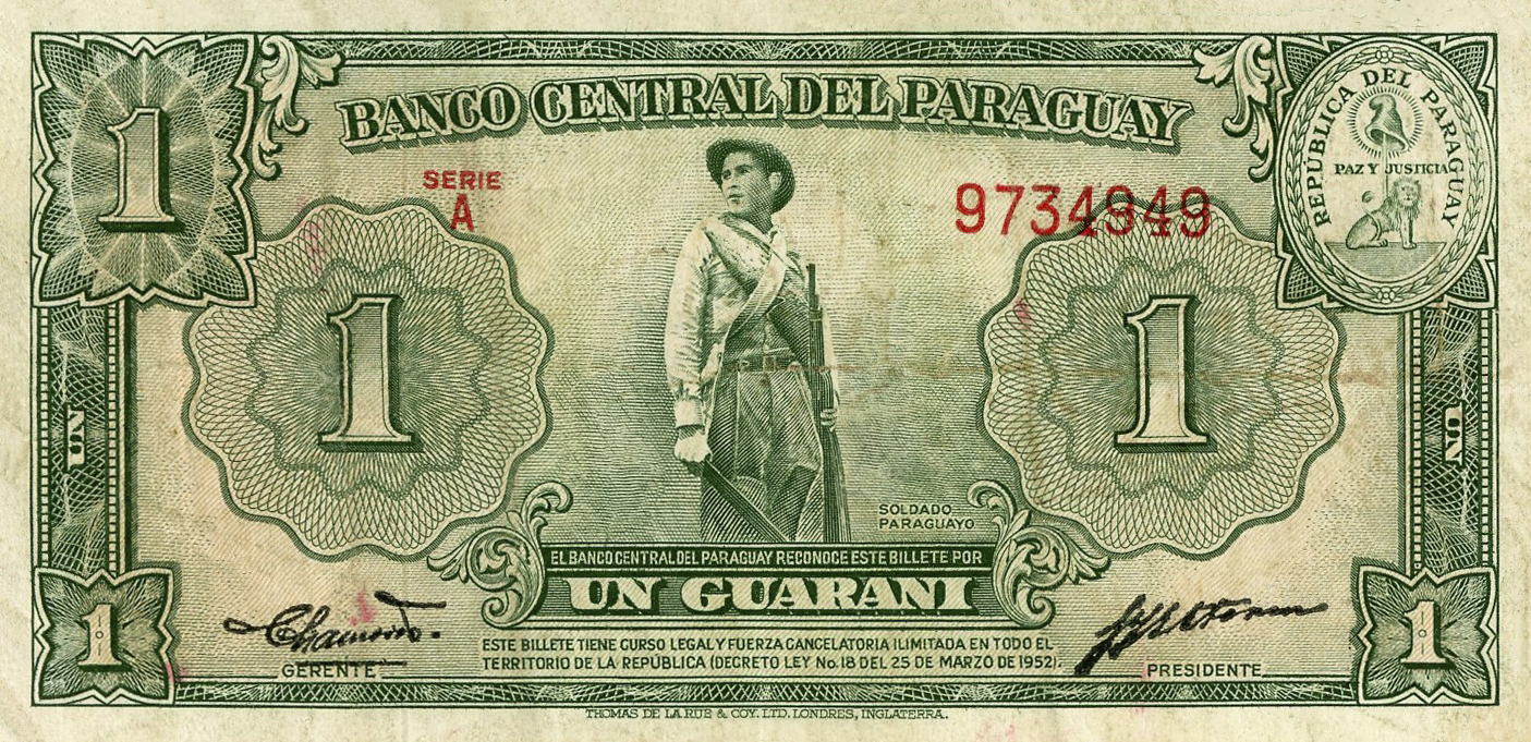 Anverso del billete de 1 guaraní (Paraguay)