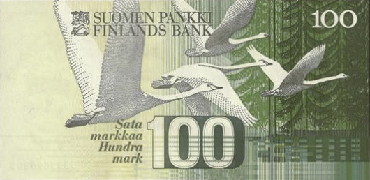 Reverso del billete de 100 marcos finlandeses (Finlandia)