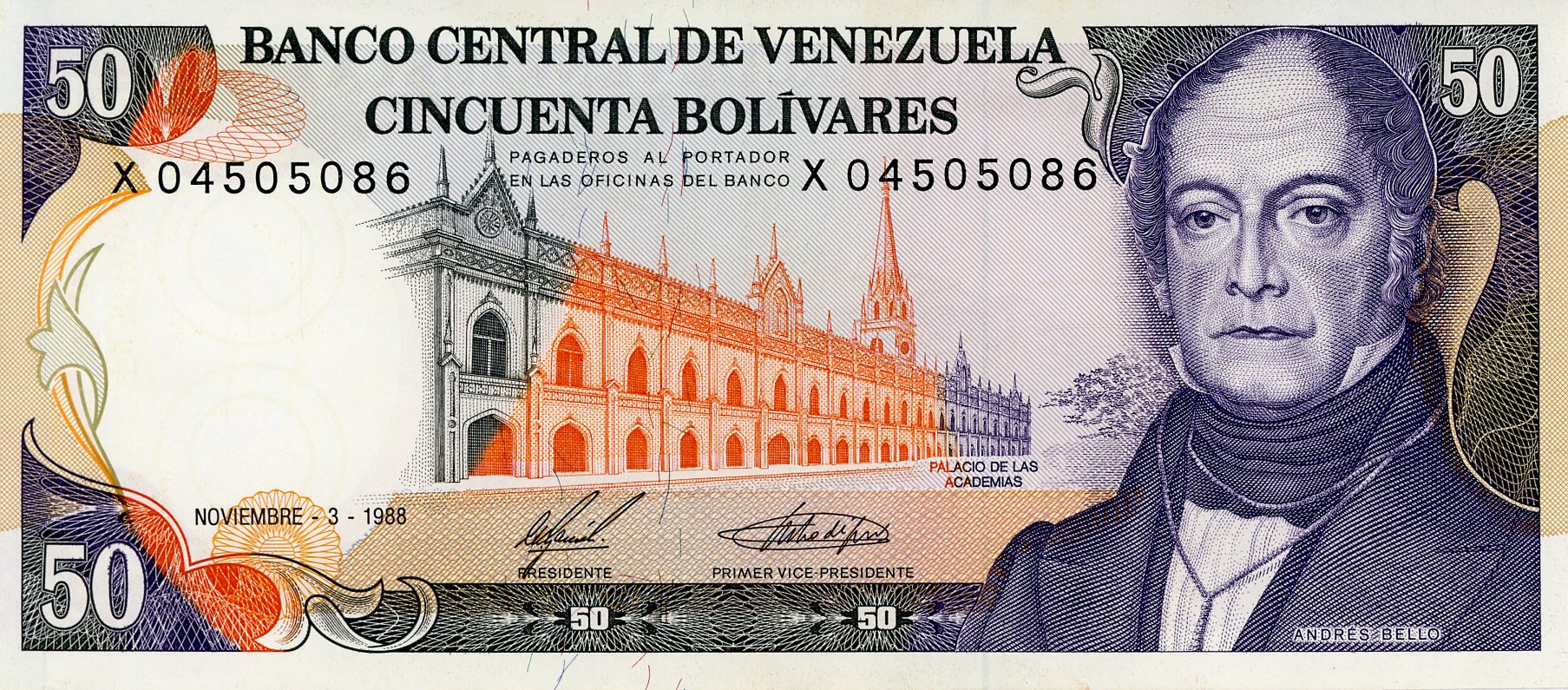 Anverso del billete de 50 bolívares (Venezuela)