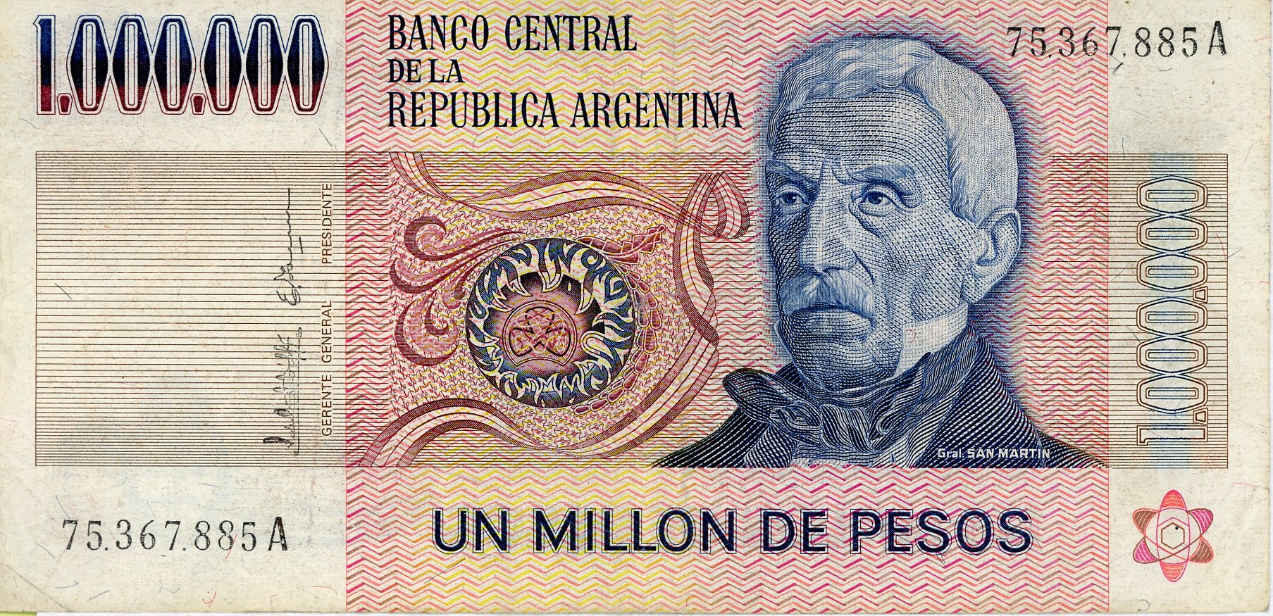 Anverso del billete de 1.000.000 pesos ley 18.188 (Argentina)