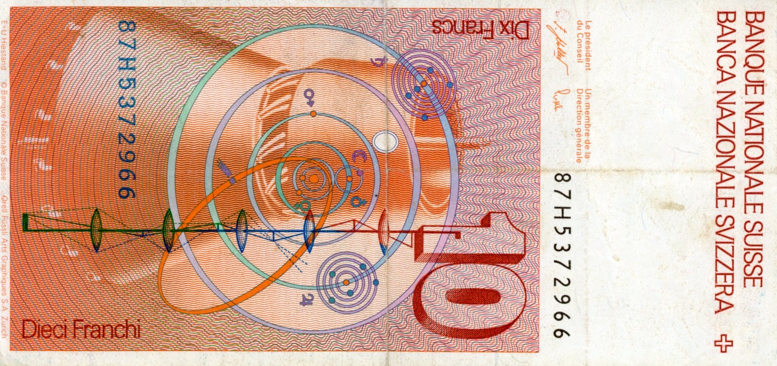 Reverso del billete de 10 francos suizos (sexta serie) (Suiza)