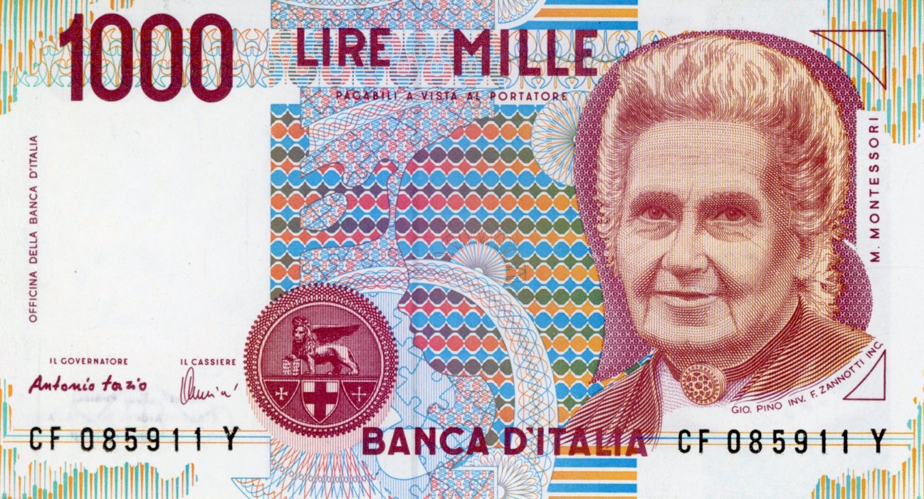 Anverso del billete de 1.000 liras (Italia)