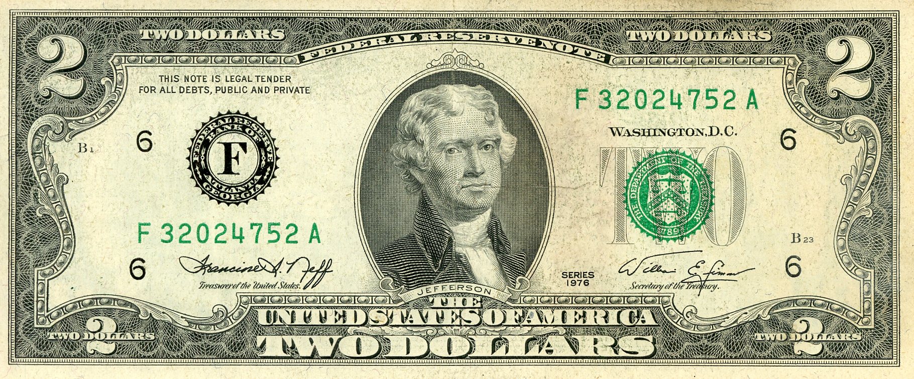 Anverso del billete de 2 dólares (Estados Unidos)