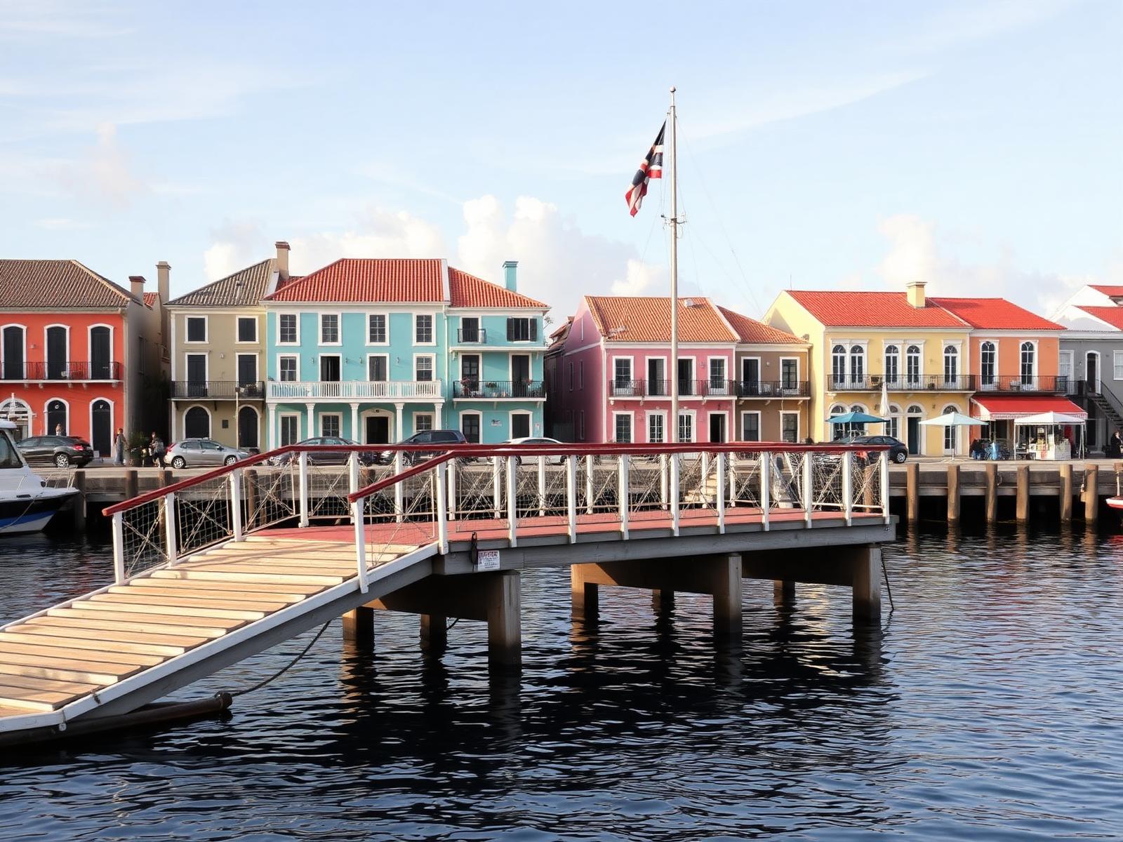 Casas de colores sobre pilotes junto al muelle de una isla antillana