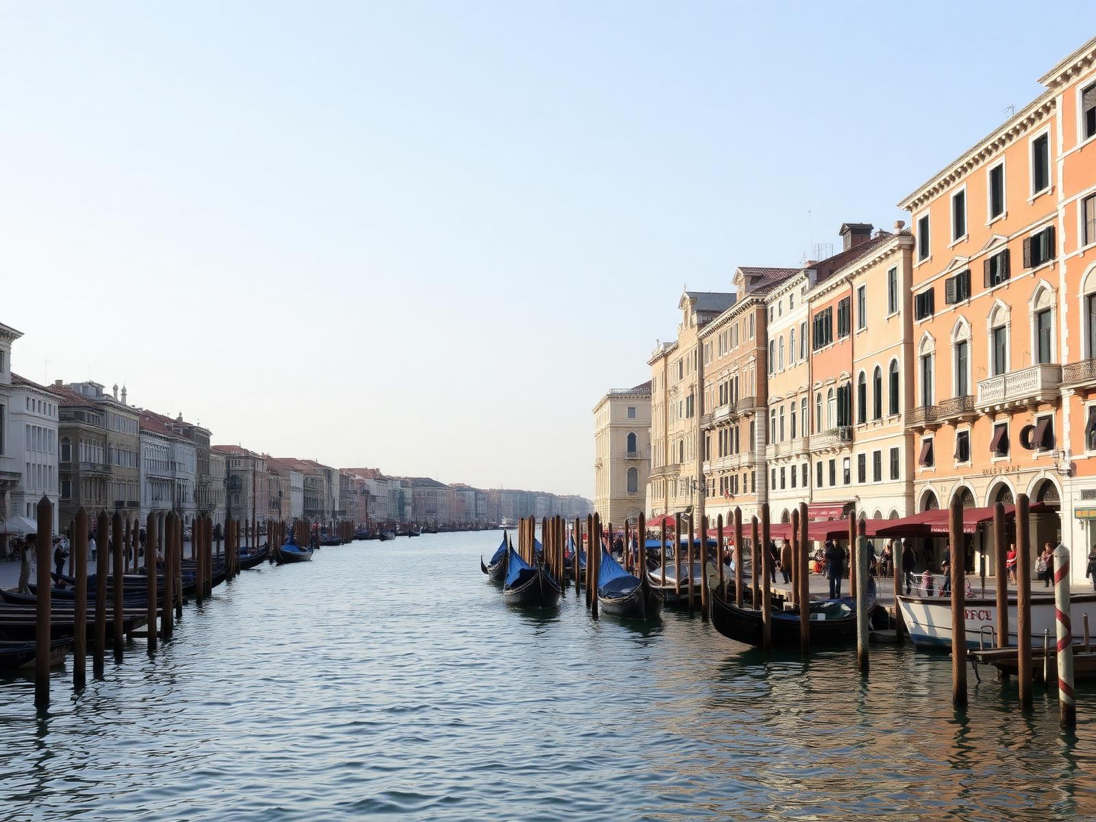 Gran Canal de Venecia con palacios y postes de amarre a ambos lados