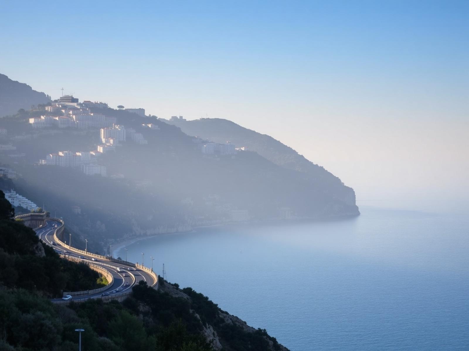 Carretera de la costa mediterránea recorriendo un acantilado sobre el mar