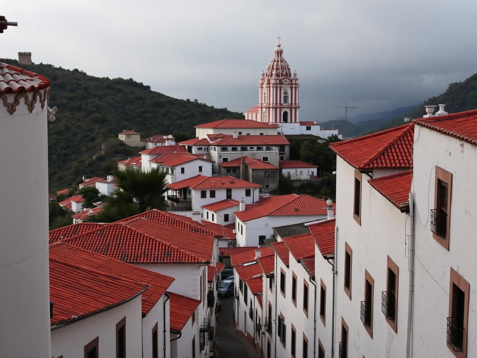 Tejados rojos y calles empinadas de Taxco con su iglesia al fondo