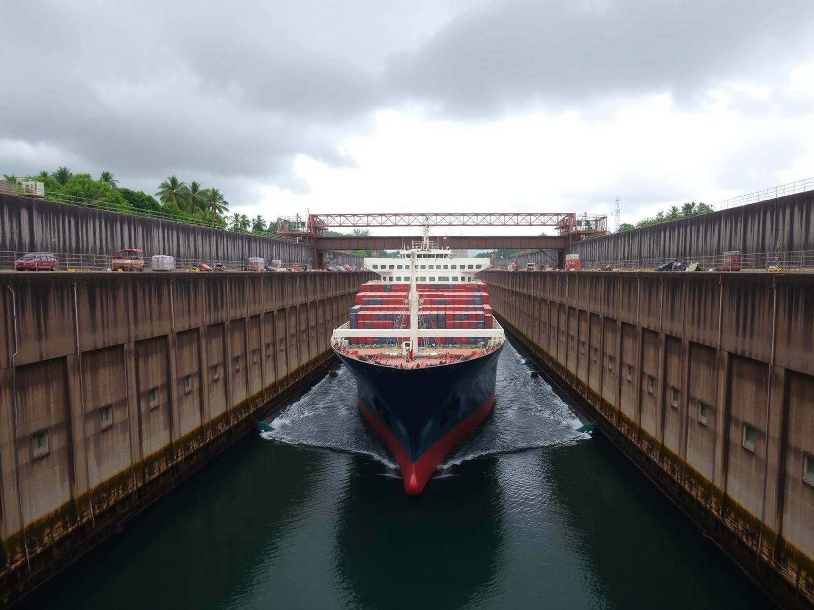 Buque de carga entrando en una esclusa del Canal de Panamá