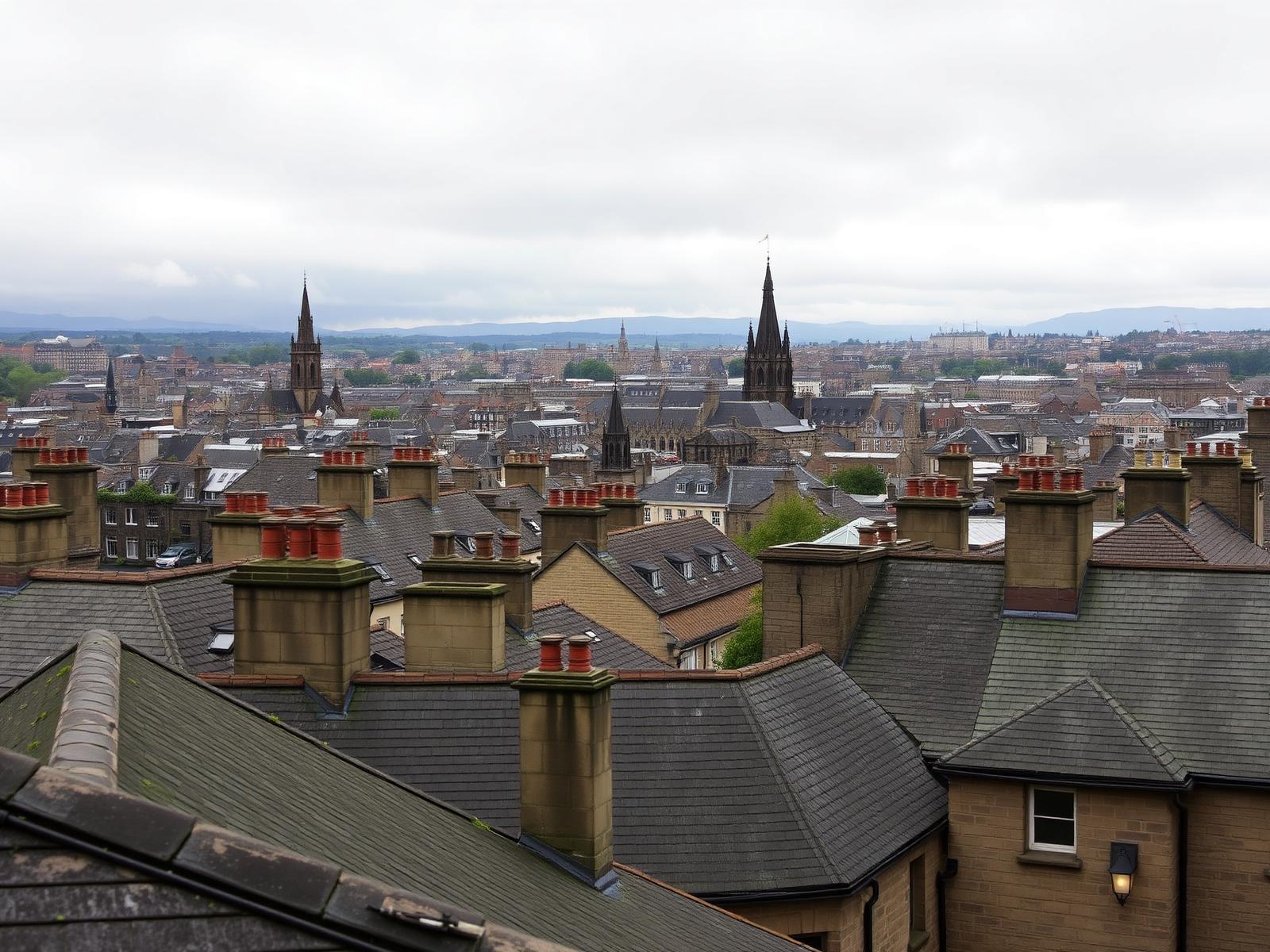 Tejados de pizarra y campanarios del casco antiguo de Edimburgo