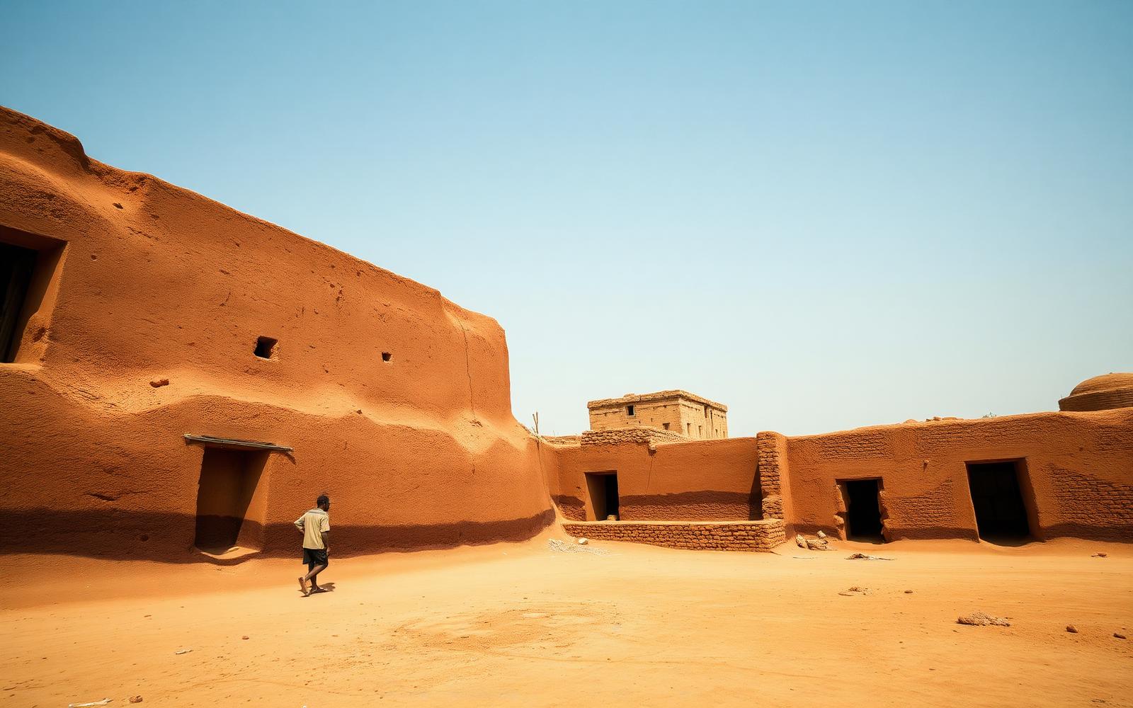 Arquitectura de adobe ocre en Kano, norte de Nigeria, bajo la luz seca del harmattan